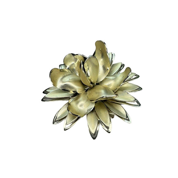 Flower Stem Leaves Gold Tone Brooch Pin - Picture 2 of 5